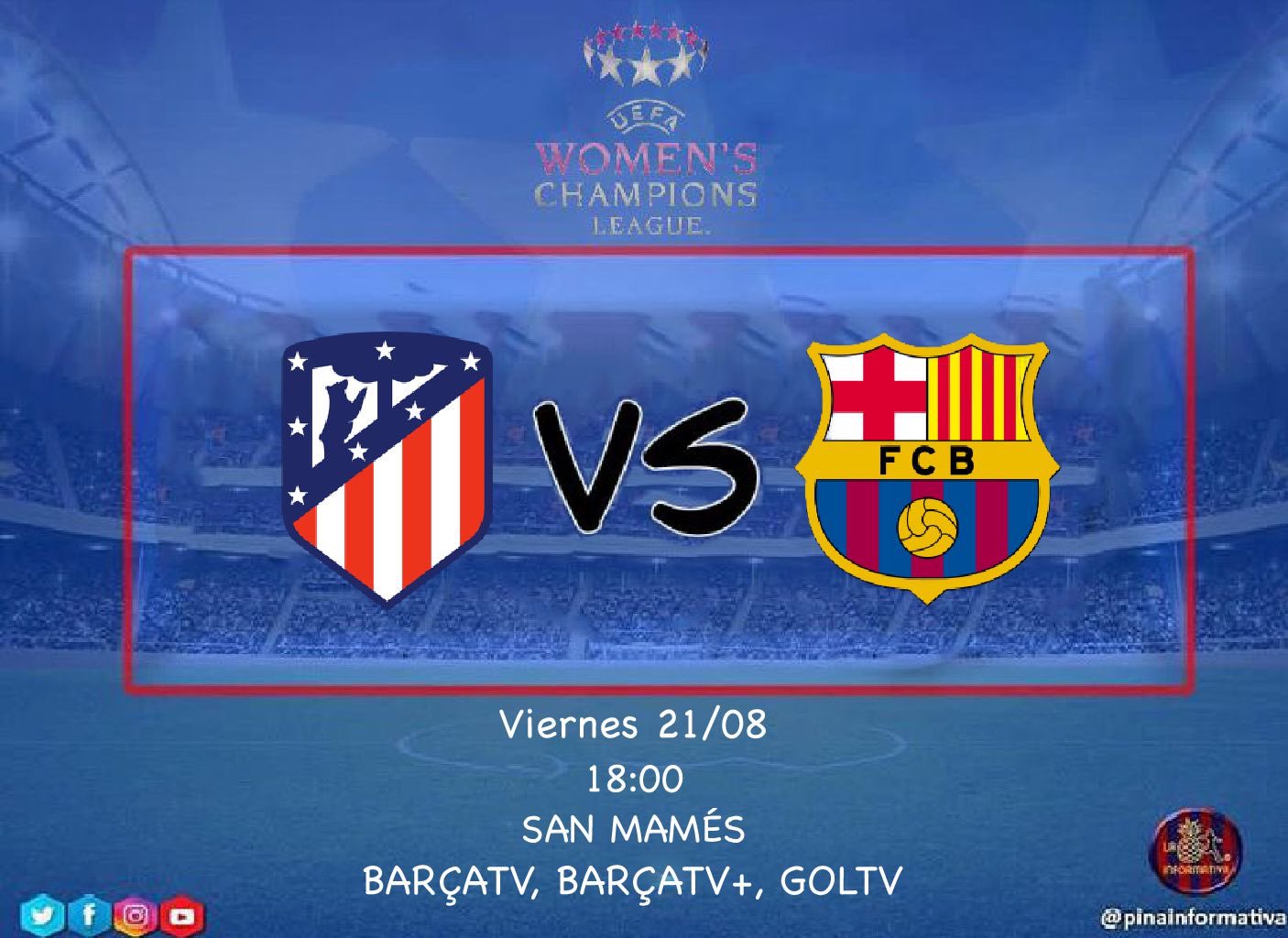 Recordatorio próximo partido: Atleti Femenino – FCB Femení (1/4 de final de UWCL)